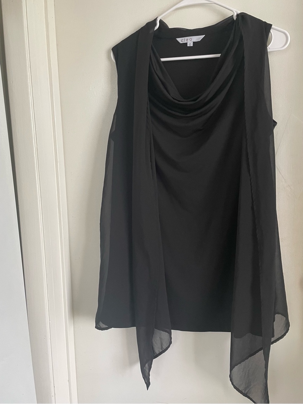 cleo Black Sleeveless Cowl Neck Chiffon Overlay Top